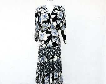 Classic 1980s Shoulder Pad Floral Dress, Sustainable Fashion