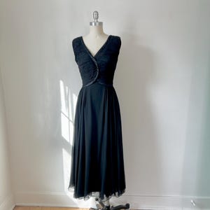 Malcolm Starr, Formal Silk Chiffon Dress, 50s Designer, Size XS, VFG