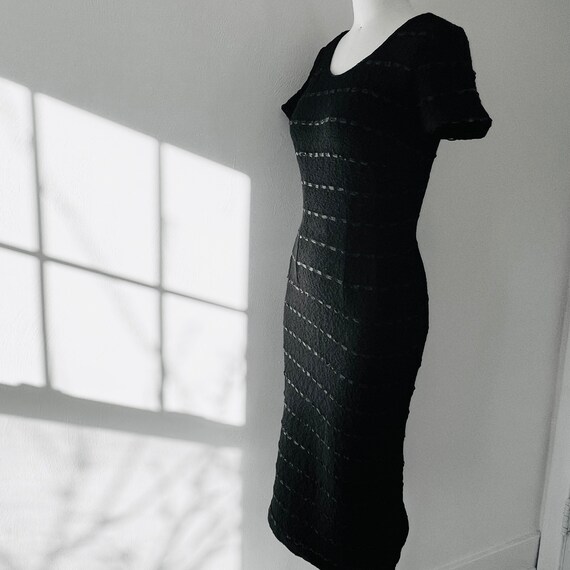 1950s Black Knit Wiggle Dress, XS to S, VFG - image 9