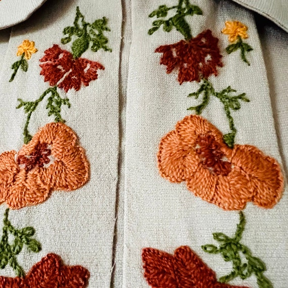 1950s Hand Embroidered Botanical Dress, Size S, V… - image 7