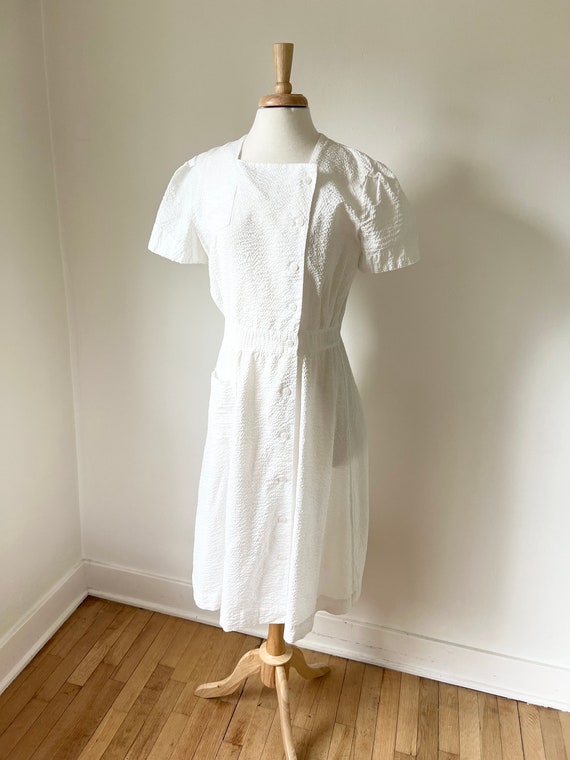 1940s Seersucker Nurse Dress, Maid or Waitress Uni