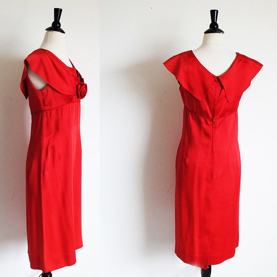 Vintage 50s Red, Size M, Satin Dress, VFG - image 2