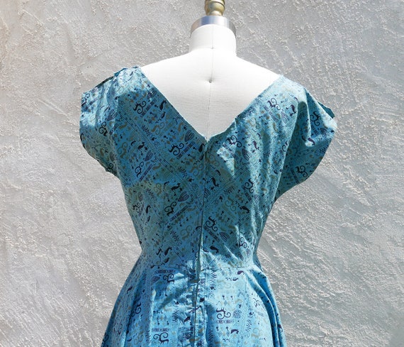 1950s Full Circle Blue Swing Dress,Rockabilly Nov… - image 7