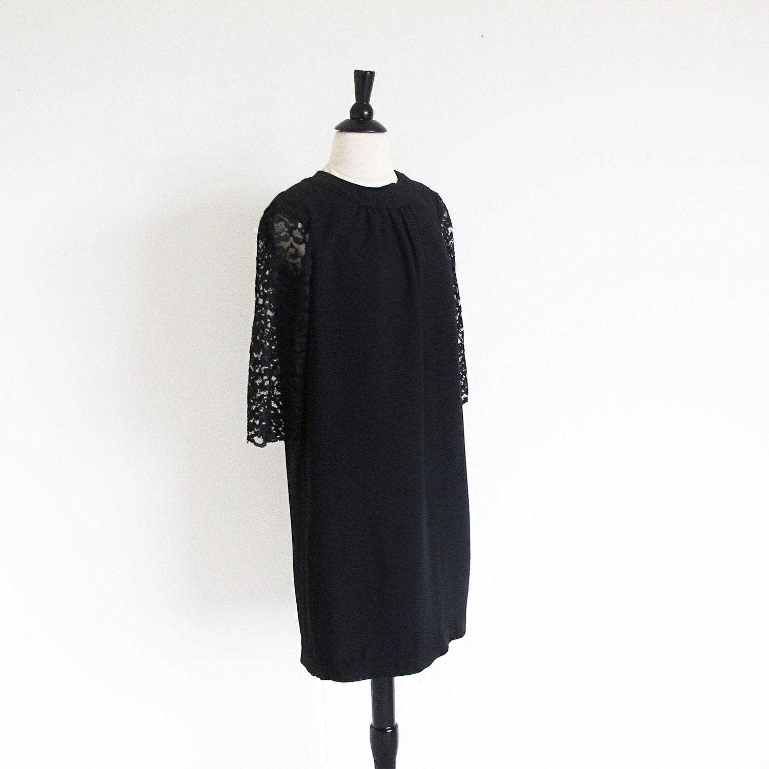 Vintage 60s Sack Dress Black rayon Dress Chantilly Lace | Etsy