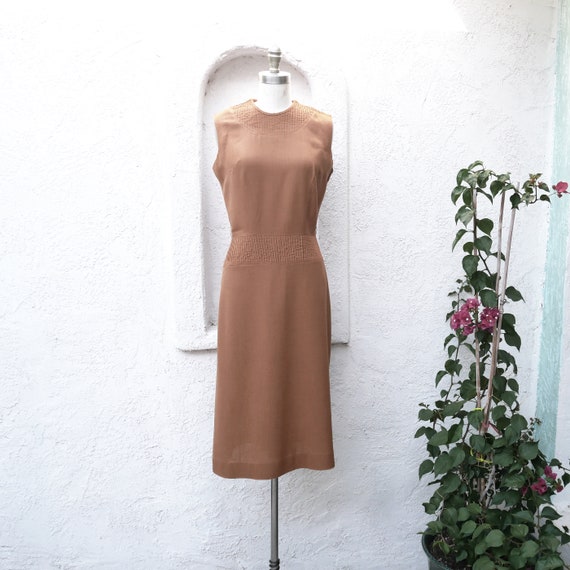 1950s Day Dress, Brown Summer Dress, Size 6 - image 1