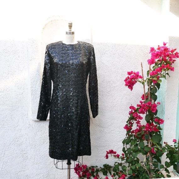 80s Sequin Disco Dress, Size M, Black Sequin Dress - image 1