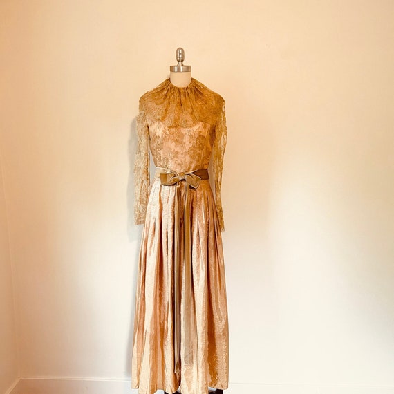 1970s Golden Evening Dress, Richilene Gown, XS, V… - image 1