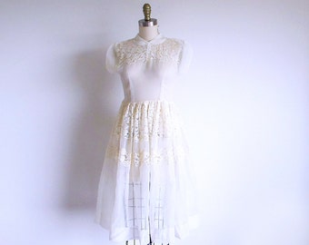 Vintage 1950s White Silk Dress, XXS
