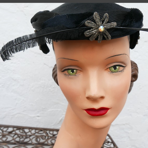 1950s Little Black Hat with Feathers, Kentucky Der