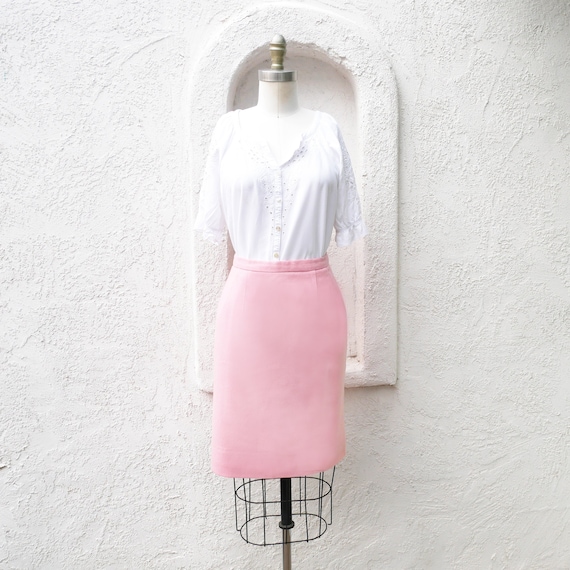 60s Pink Wool Pencil Skirt, XS - image 1