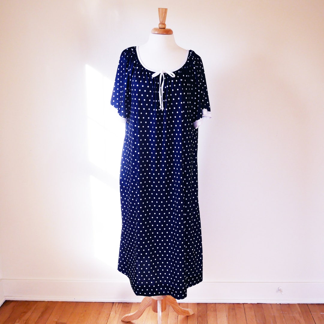 Comfortable Navy Blue Polka Dot Dress, Plus Size Etsy