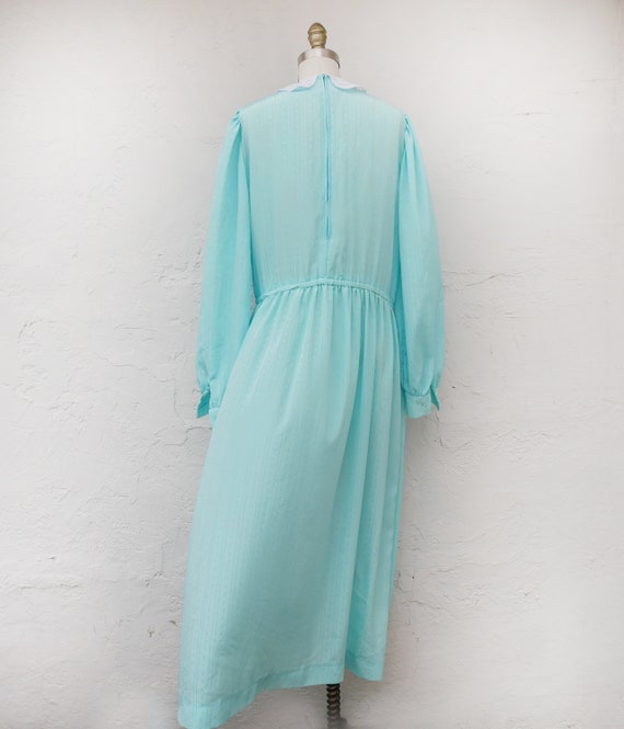 Long Aqua Dress with Long Sleeves and a Lace Coll… - image 5