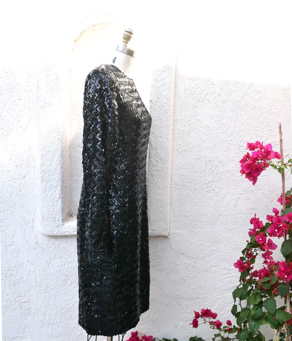 80s Sequin Disco Dress, Size M, Black Sequin Dress - image 4