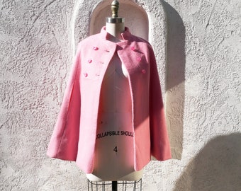 60's Mod Pink Wool Cape, XS