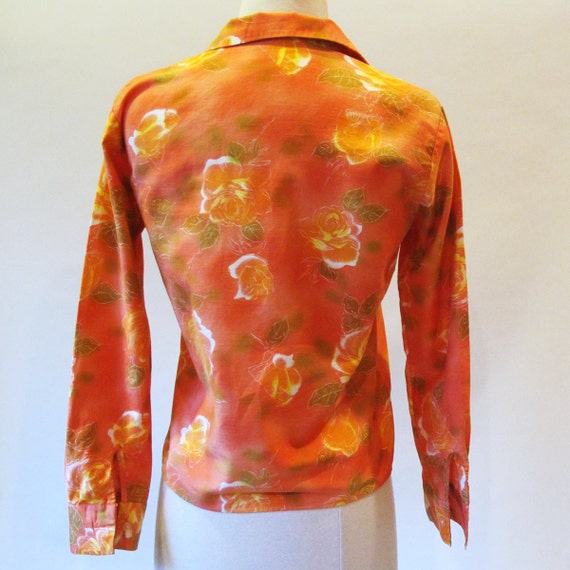 1960s Orange Cotton Blouse, Size S, Long Sleeve B… - image 4