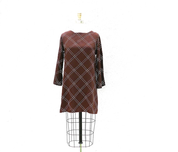 Vintage 60s Brown Mini, XS, Twiggy Dress - image 1