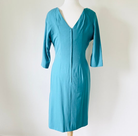 50s Turquoise Wool Dress, Size M, VFG, 50s Design… - image 7