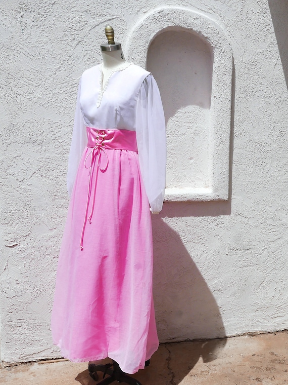 Pink Maxi Dress, 60s PInk Prom, Long Sleeve Formal - image 8