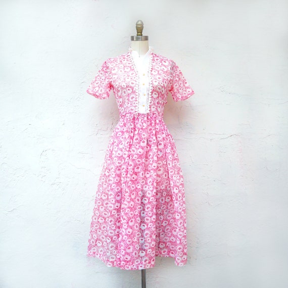 1950s Pink Organdy Full Skirt Dress XSmall