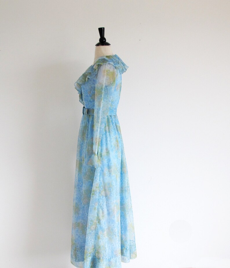 60s Blue Ruffle Dress XS - Etsy