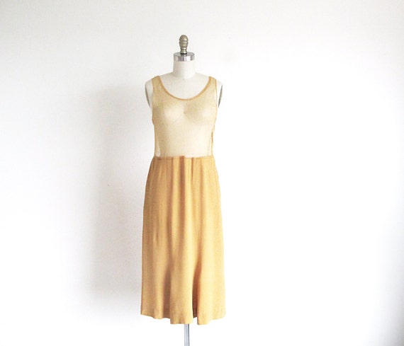 Vintage 50s, Size S, Butterscotch Rayon Crepe  Sk… - image 1