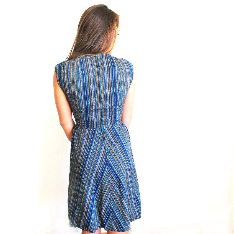 60s Dress and Shawl, Size XS, Blue Striped Silk, VFG image 5