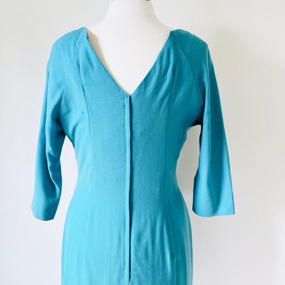 50s Turquoise Wool Dress, Size M, VFG, 50s Design… - image 5