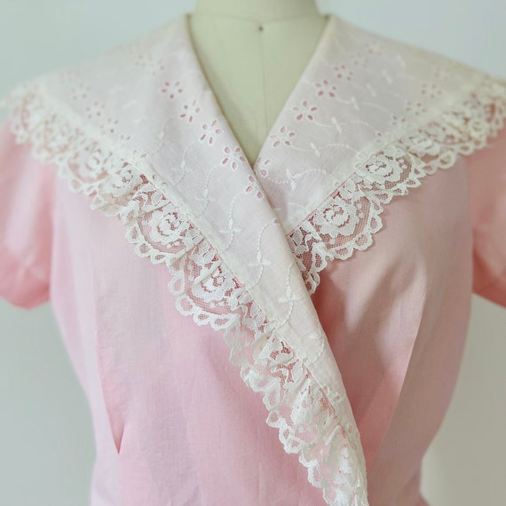 1950s Pink Cotton Wrap Dress, Size S, VFG - image 4