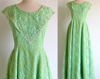 70s Green Lace Dress