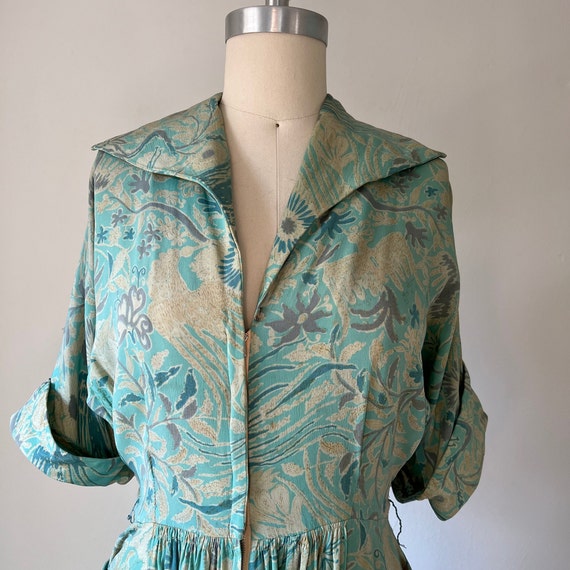 50s Zip Up Silk Hostess Dress, XS, 1950s Dressing… - image 3