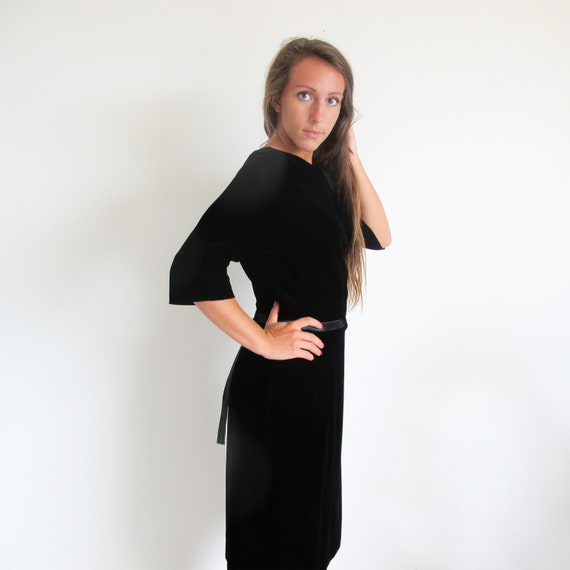 60s Velvet Little Black Dress, Evening Designer Dr