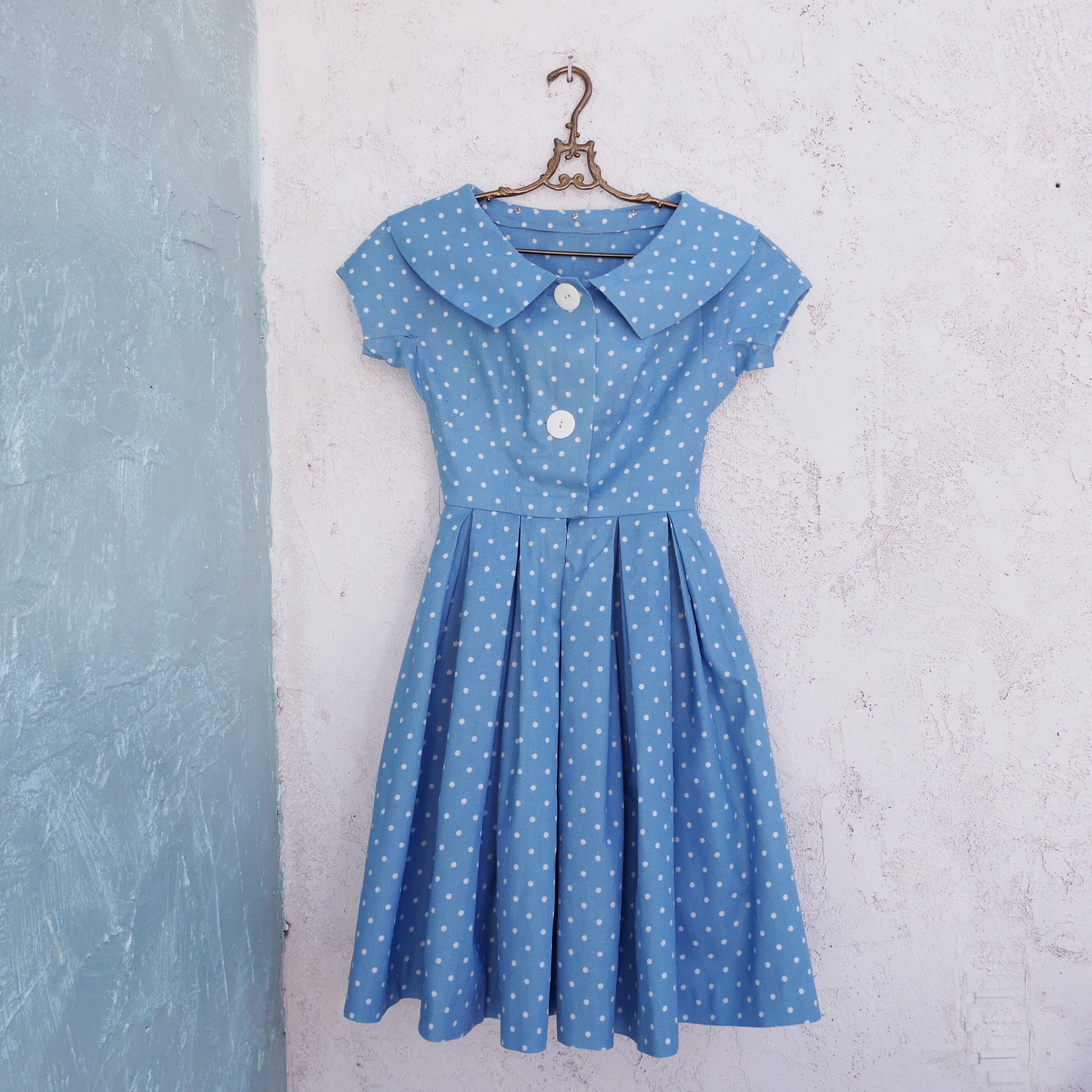 XS/S | 1950s Royal Blue Textured Cotton Dress