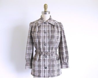 60s Plaid Fitted Jacket, Size S