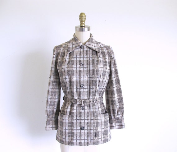 60s Plaid Fitted Jacket, Size S - image 1