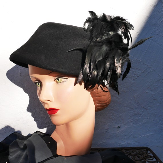 1930s black feather hat