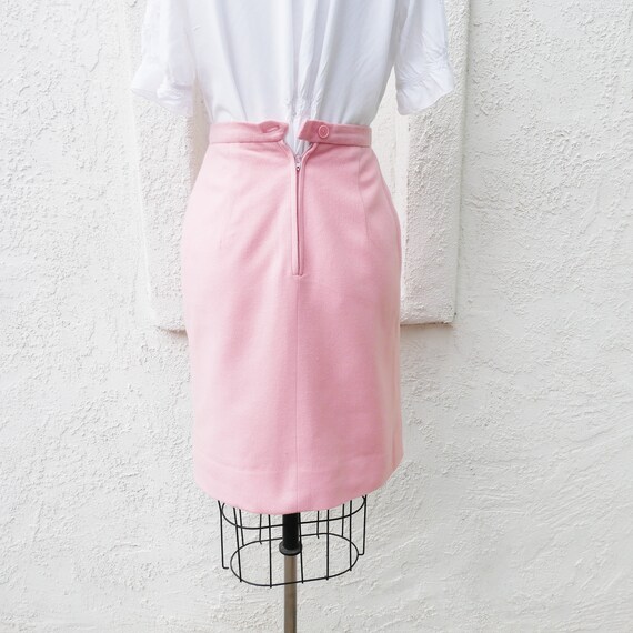 60s Pink Wool Pencil Skirt, XS - image 4