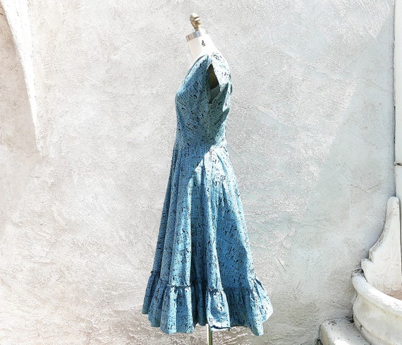 1950s Full Circle Blue Swing Dress,Rockabilly Nov… - image 8