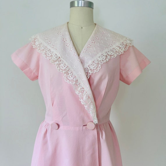 1950s Pink Cotton Wrap Dress, Size S, VFG - image 2