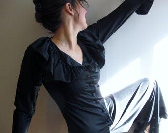 Vintage Palazzo Hose Overall, Schwarze Strampler, 1970 Bell Bottom Spielanzug, Katzenanzug