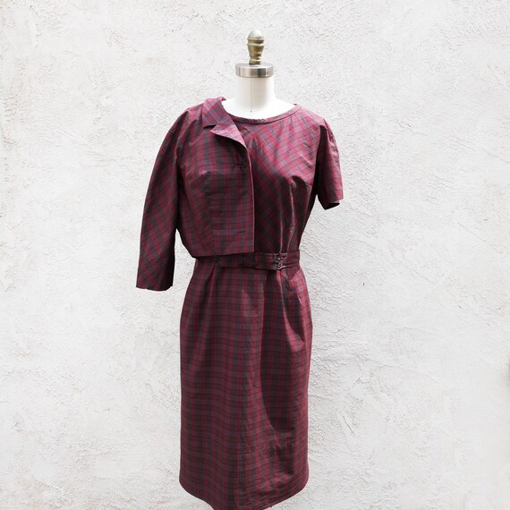 Cotton Plaid Dress, Size S, with Matching Jacket - image 2