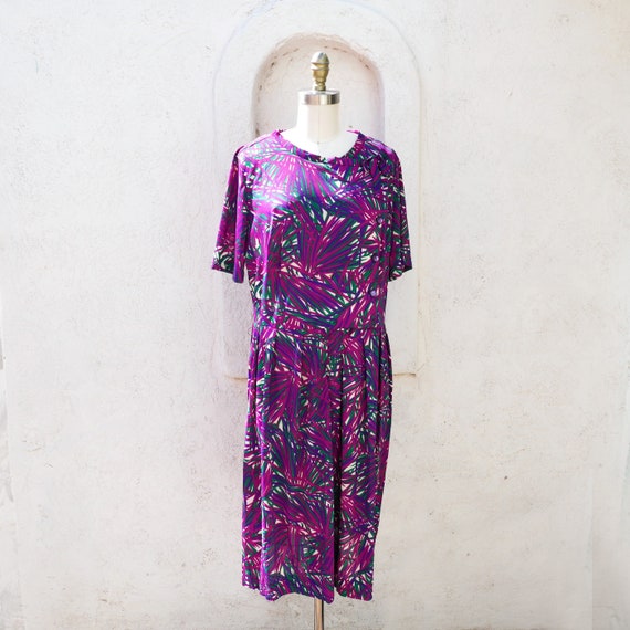 1950 Purple Nylon Dress Large Size with a Tropical Print | Etsy