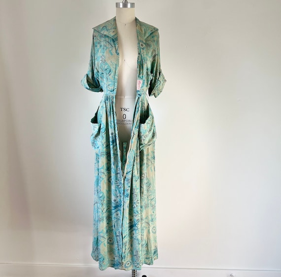 50s Zip Up Silk Hostess Dress, XS, 1950s Dressing… - image 4