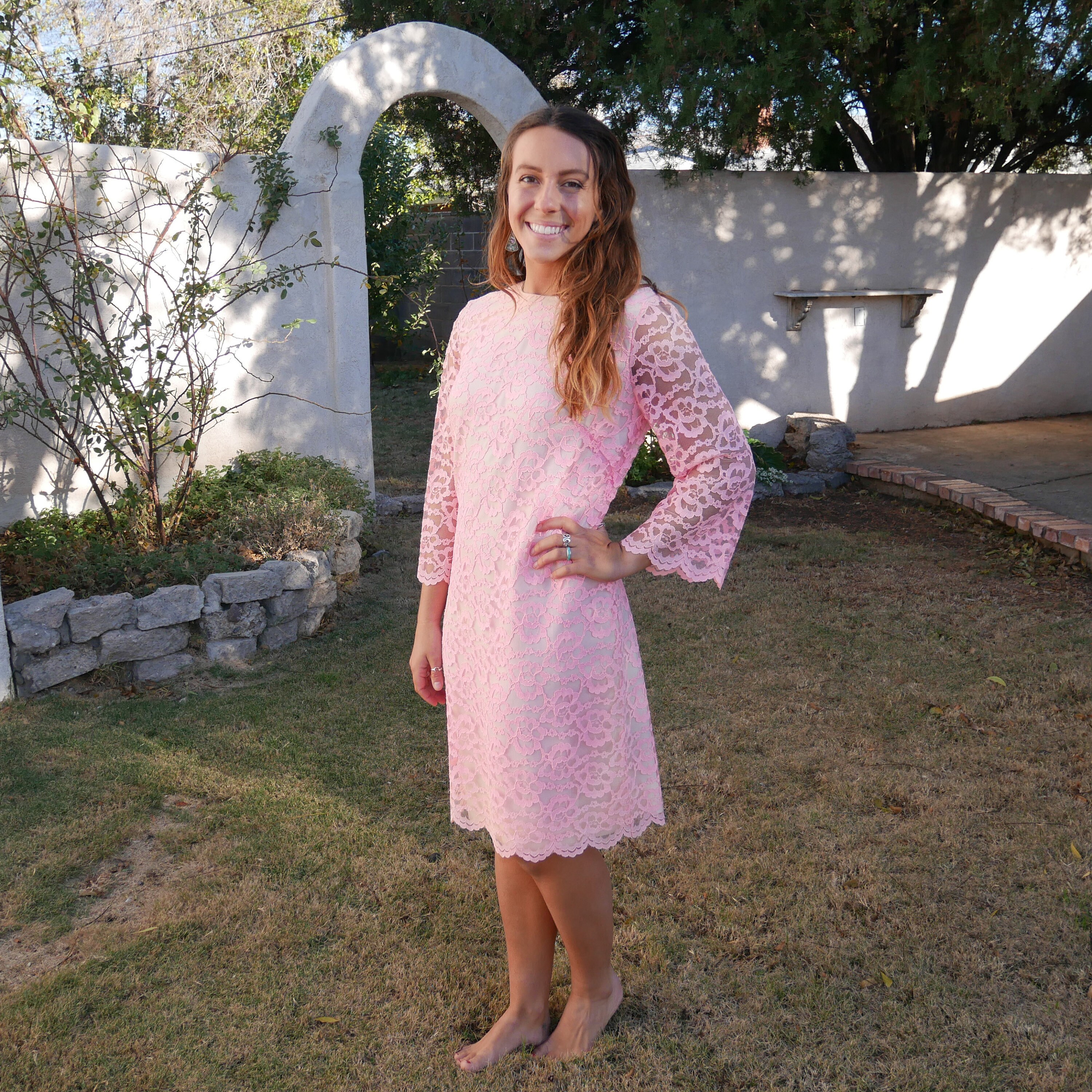 1960s Pink Dress, Mod Lace Shift, Short Prom Dress, Pink