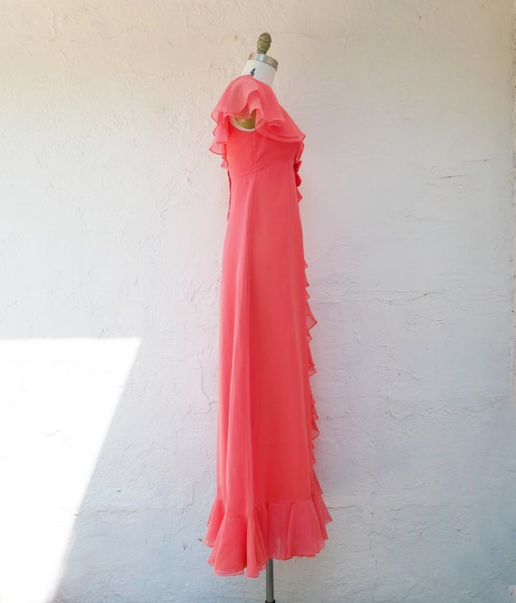 70s Evening Dress, 1970s Prom Dress, Peach Silk C… - image 5