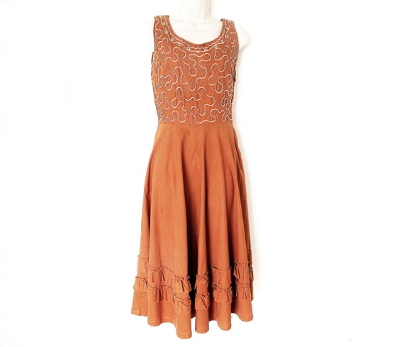50s Sleeveless XS Cotton Rockabilly Dress, Full Ci