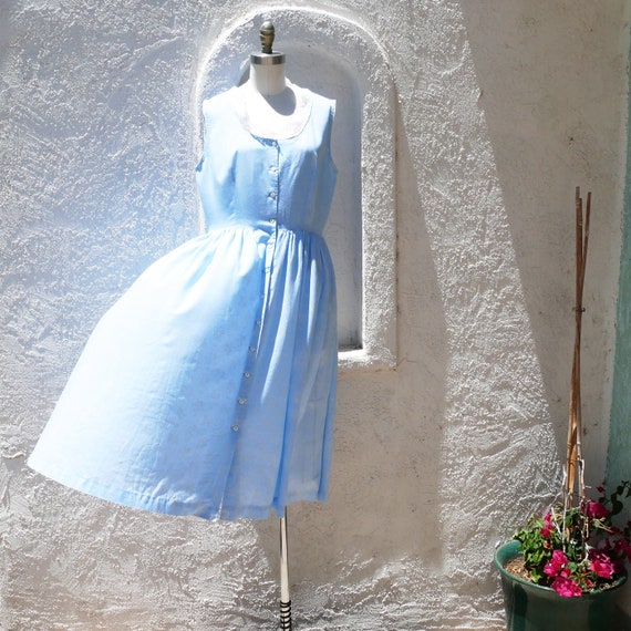 1970s Cotton Dress, XL, Light Blue Dress - image 3