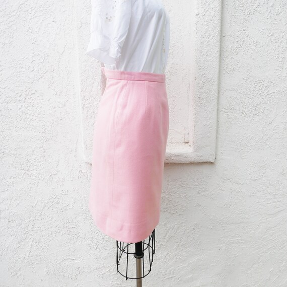 60s Pink Wool Pencil Skirt, XS - image 3