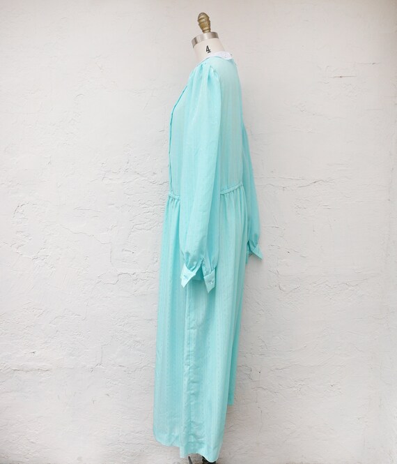 Long Aqua Dress with Long Sleeves and a Lace Coll… - image 6