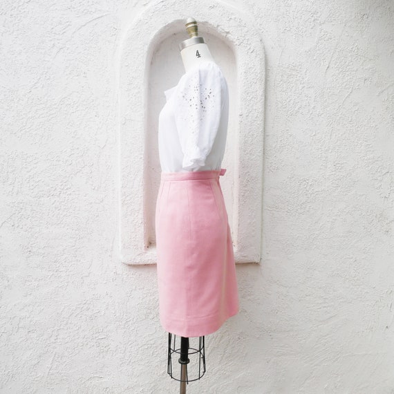 60s Pink Wool Pencil Skirt, XS - image 7