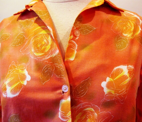 1960s Orange Cotton Blouse, Size S, Long Sleeve B… - image 3